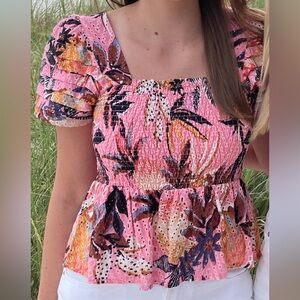 Farm Rio Smocked Eyelet Blouse